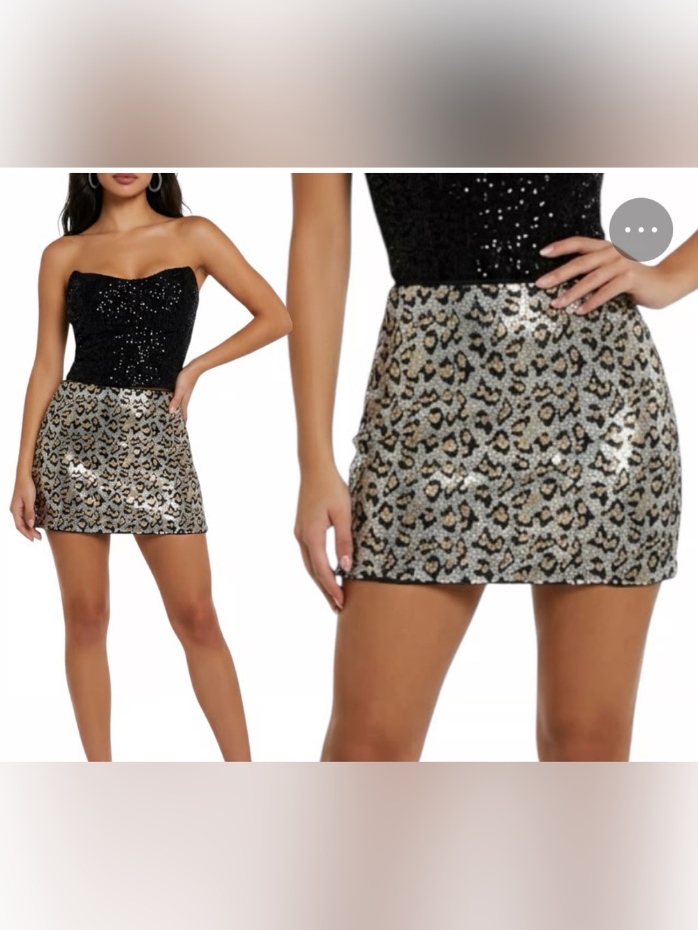 Zara Trafaluc Sequin Leopard Print Mini Skirt - Black & Gold in XS